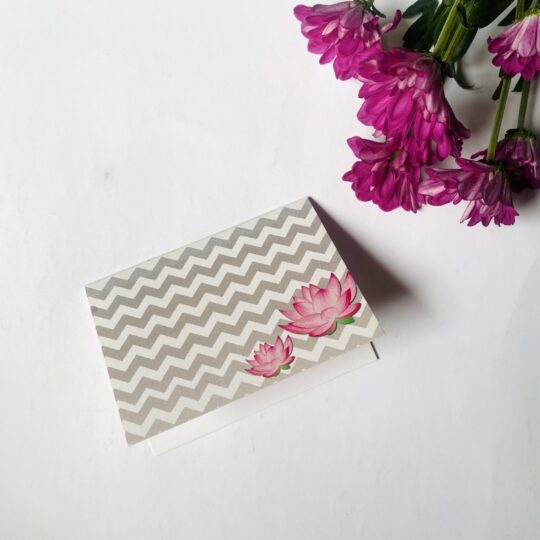 Grey Chevron and Lotus Folding Gift Cards
